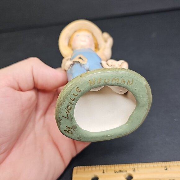 Lucille Neuman Hand Painted Ceramic Figurine Of Farming Child Wil Puppy Dog CA - Picture 8 of 8